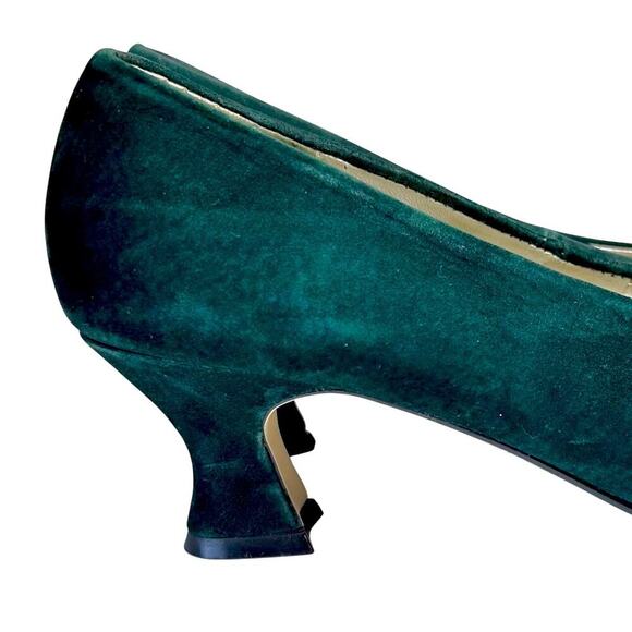 VINTAGE Emerald Green Regency Court Shoe Kitten Block Pump 7.5 Fairy Cottagecore - Picture 8 of 11